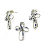 Load image into Gallery viewer, 925 Silver Blue Sapphire Cross Pendant Set for Women