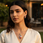 Load image into Gallery viewer, Silver Coral Gemstone Pendant Earrings Set for Women