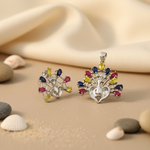 Load image into Gallery viewer, Conjunto de pavo real con múltiples gemas en plata 925 | Pendientes y colgante