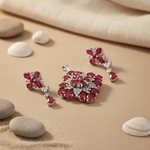 Load image into Gallery viewer, Silver Ruby Pendant Earrings Set | Women's Jewelry Gift