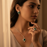 Load image into Gallery viewer, 925 Silver Emerald Jewelry Set | Women's Gift | Emerald Earrings & Pendant