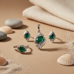 Load image into Gallery viewer, 925 Silver Emerald Jewelry Set | Women's Gift | Emerald Earrings & Pendant