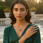 Load image into Gallery viewer, Conjunto de pendientes, anillo y colgante de granate en plata 925 | Regalo para ella