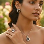 将图像加载到图库查看器中, 925 Silver Garnet Earrings, Ring & Pendant Set | Gift for Her