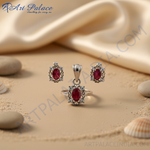 Load image into Gallery viewer, Ruby Silver Jewelry Set | Earrings, Pendant & Ring for Women