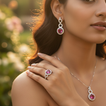 Load image into Gallery viewer, Silver Ring, Earrings & Pendant Set with Ruby | Women's Jewelry