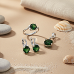 Load image into Gallery viewer, 925 Silver Green Gemstone Jewelry Set | Earrings, Ring & Pendant