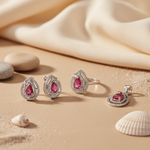 Load image into Gallery viewer, Silver Ruby Ring, Earrings & Pendant Set | Women's Jewelry Gift