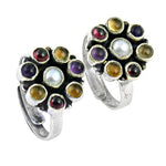 Load image into Gallery viewer, 925 Silver Gemstone Toe Rings | Colorful Stone Flower Design