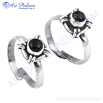 Load image into Gallery viewer, Two 925 sterling silver adjustable rings with a black gemstone center.