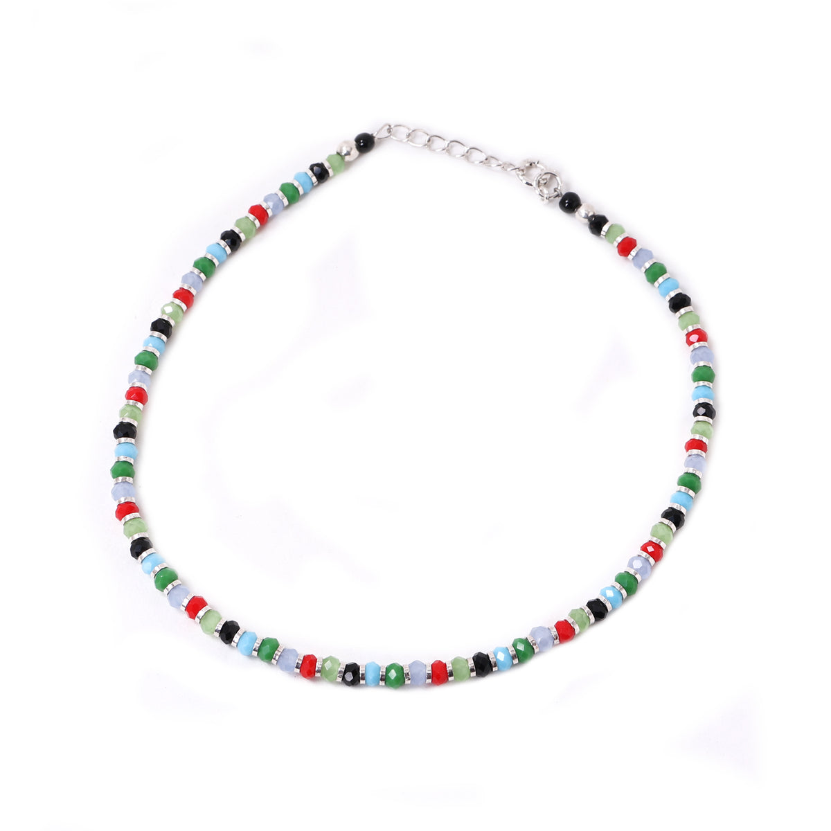 925 silver anklet with multicolor glass beads | handcrafted boho jewelry