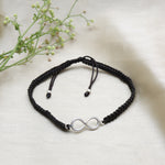 将图像加载到图库查看器中, Black Cord Infinity Bracelet with Silver Charm | Adjustable