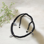 将图像加载到图库查看器中, Black Macrame Cord Bracelet with Silver Leaf Charms | Adjustable