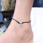将图像加载到图库查看器中, 925 Silver Floral Charm Anklet on Black Cord | Handcrafted Boho Jewelry
