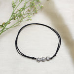 将图像加载到图库查看器中, Black Cord Anklet with Three Floral Sterling Silver Charms