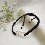 将图像加载到图库查看器中, Adjustable Black Cord Bracelet with Sterling Silver Lotus Charm