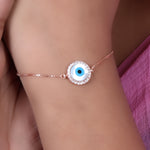 Load image into Gallery viewer, Pulsera de oro rosa con ojo malvado para mujer | Joyería de protección