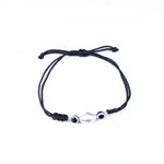 Load image into Gallery viewer, Black Cord Adjustable Bracelet with Silver Bead and Evil Eye Charms