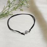 将图像加载到图库查看器中, Adjustable Black Cord Anklet with Silver Rose Charm for Women