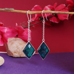 Load image into Gallery viewer, Silver Teal Diamond Drop Earrings for Women | Gemstone Jewelry