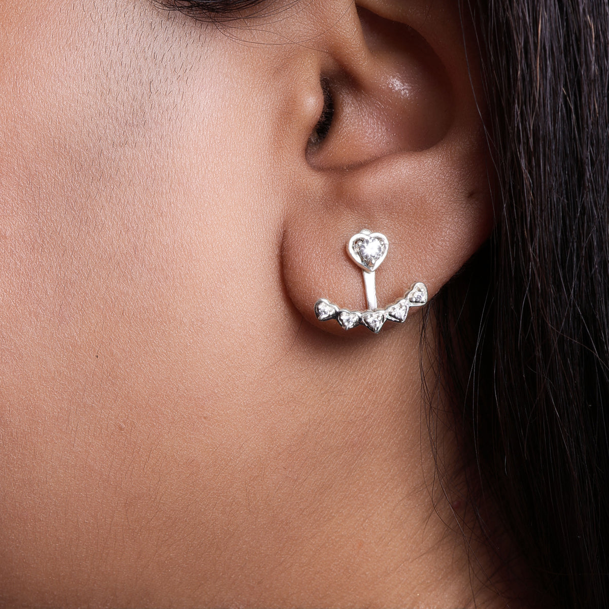 925 silver heart stud earrings with cubic zirconia for women