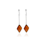 Load image into Gallery viewer, Silver Rhombus Drop Earrings with Amber Gemstone | Women's Jewelry