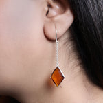 Load image into Gallery viewer, Silver Rhombus Drop Earrings with Amber Gemstone | Women's Jewelry