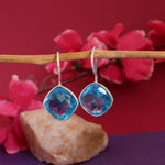 将图像加载到图库查看器中, Silver Blue Topaz Cushion Cut Drop Earrings for Women