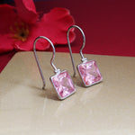 将图像加载到图库查看器中, Silver Pink Gemstone Square Earrings for Women | Dangle Jewelry