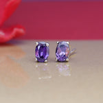 将图像加载到图库查看器中, Silver Amethyst Stud Earrings for Women | Gemstone Jewelry