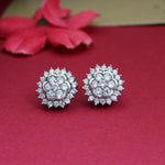 将图像加载到图库查看器中, Silver Diamond Stud Earrings | Floral Design for Women