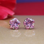 Load image into Gallery viewer, Silver Pink Sapphire Stud Earrings | Flower Design | For Women