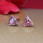 Load image into Gallery viewer, Silver Pink Trillion Stud Earrings for Women | Gift Jewelry
