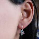 将图像加载到图库查看器中, Silver Flower Earrings with Multicolor Gemstones for Women