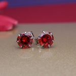 Load image into Gallery viewer, Silver Red Ruby Stud Earrings | Gemstone Jewelry for Women
