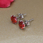 Load image into Gallery viewer, Silver Red Ruby Stud Earrings | Gemstone Jewelry for Women