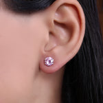 Load image into Gallery viewer, Silver Pink Stud Earrings | Cubic Zirconia | Women's Jewelry Gift