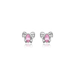 Load image into Gallery viewer, Silver Butterfly Stud Earrings with Pink Gemstones | Gift for Her