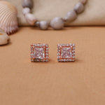 Load image into Gallery viewer, Rose gold plating Square Stud Earrings with Cubic Zirconia | Women's Jewelry