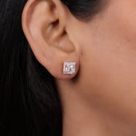 Load image into Gallery viewer, Rose gold plating Square Stud Earrings with Cubic Zirconia | Women's Jewelry