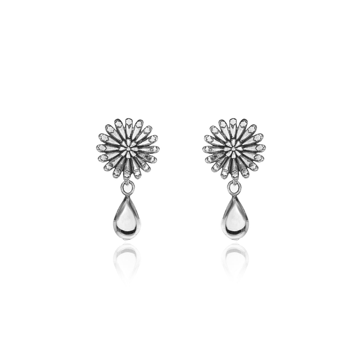 925 silver flower drop earrings | teardrop dangle earrings for women