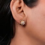 Load image into Gallery viewer, gold plating Floral Stud Earrings with Diamonds | Women's Jewelry Gift
