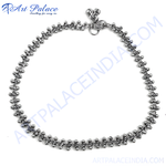 Load image into Gallery viewer, Oxidized silver chain anklet with beaded accents and bell charms, perfect for a bohemian look.