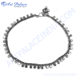 Load image into Gallery viewer, Silver chain anklet with round dangle charms, elegant women's jewelry.