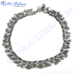 Load image into Gallery viewer, Oxidized silver anklet with intricate vintage design on white background