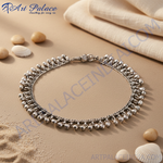 Load image into Gallery viewer, Sterling silver anklet with delicate chain and dangling bells, a beautiful piece of Indian jewelry for women