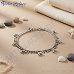 Load image into Gallery viewer, 925 sterling silver anklet with delicate charms on a white background, anklets for women, silver jewelry