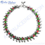 Load image into Gallery viewer, 925 sterling silver anklet with red and green gemstones, perfect women's jewelry piece