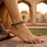 Load image into Gallery viewer, 925 Silver Anklet with Red & Green Gemstones | Women's Jewelry