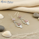 Load image into Gallery viewer, 925 sterling silver drop earrings with pink opal gemstones, a lovely gift for her.